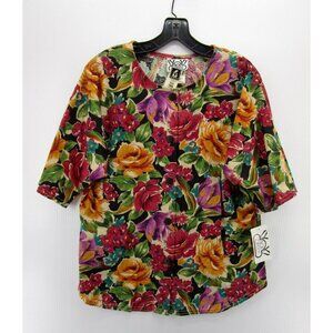 VINTAGE Box Office Top Medium Pink Button Up Blouse Colorful 90s NEW